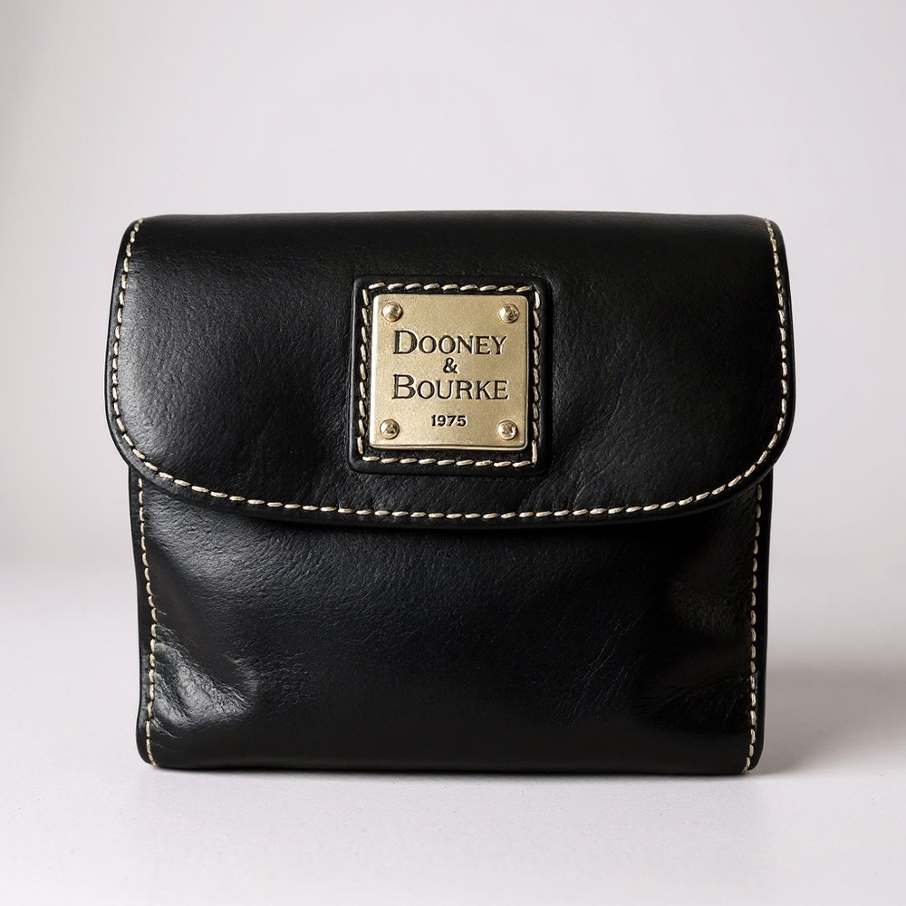 Dooney & Bourke Black Leather Wallet with Gold Accents